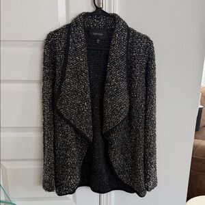 Karen Kane Black and Gray Bouclé Open Front Cardigan